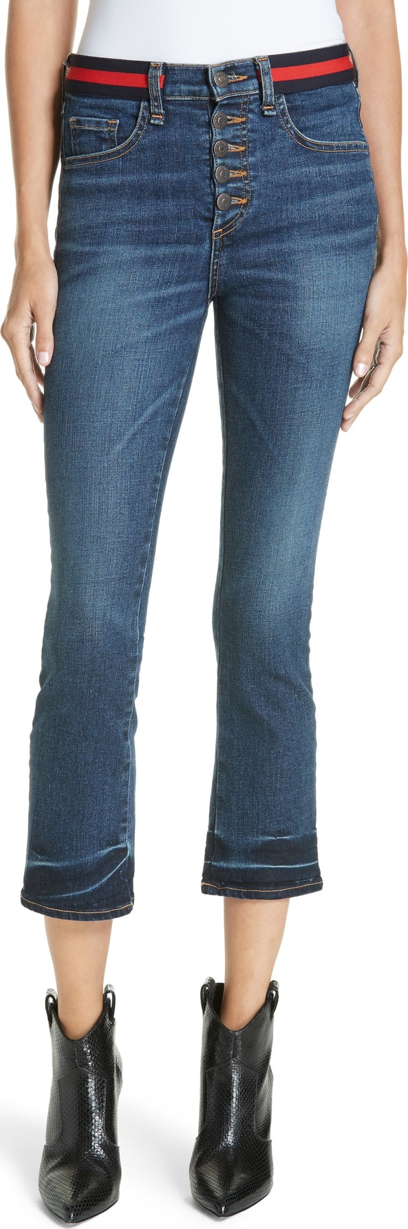 Veronica Beard Carolyn Stripe Waistband Baby Boot Jeans