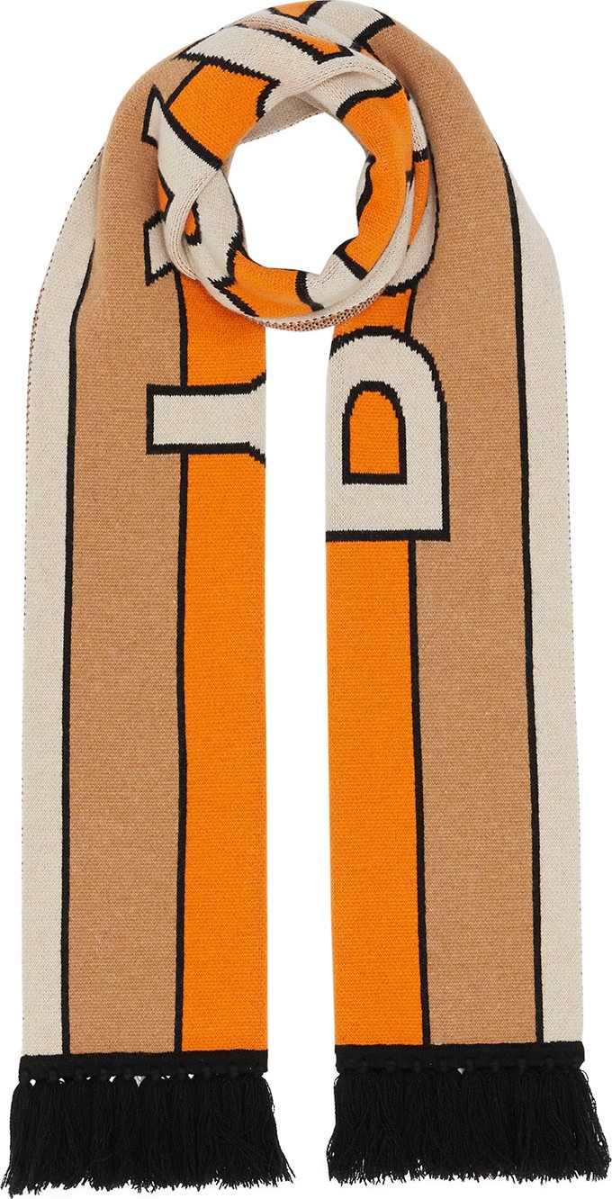 Burberry London England Striped Sports Style Logo Cashmere Scarf