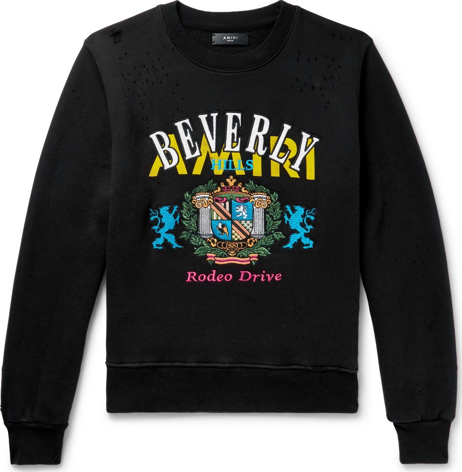 Amiri Embroidered Distressed Loopback Cotton-Jersey Sweatshirt