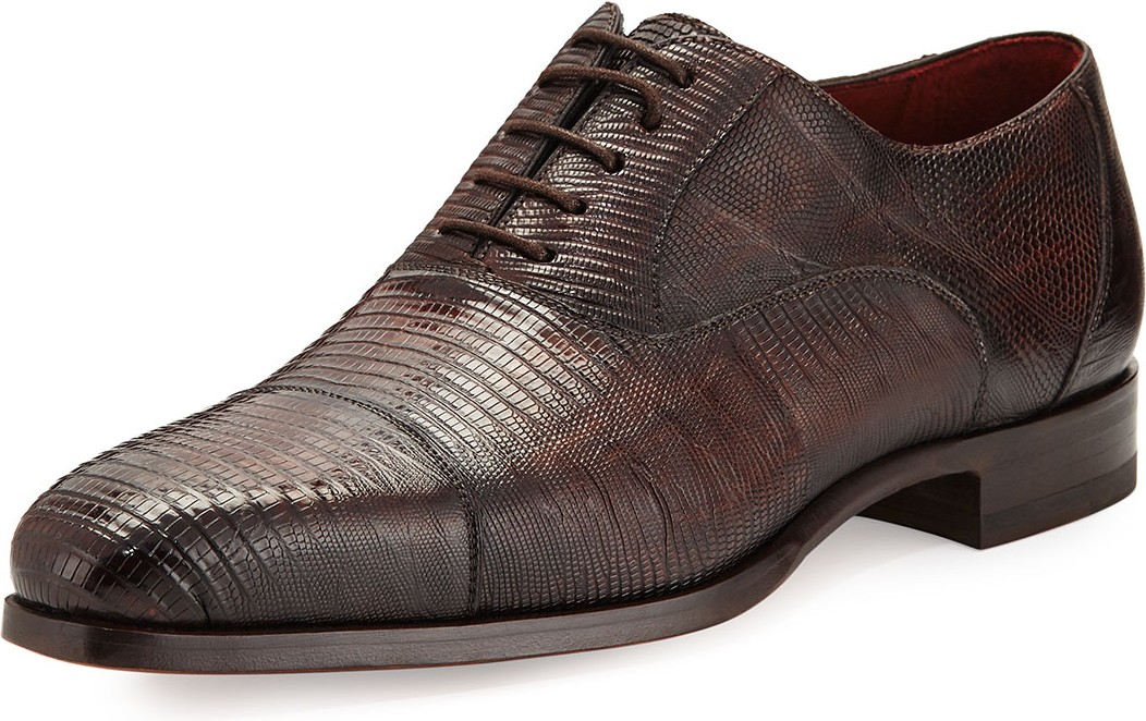 MAGNANNI Lizard Cap-Toe Oxford Shoe, Medium Brown