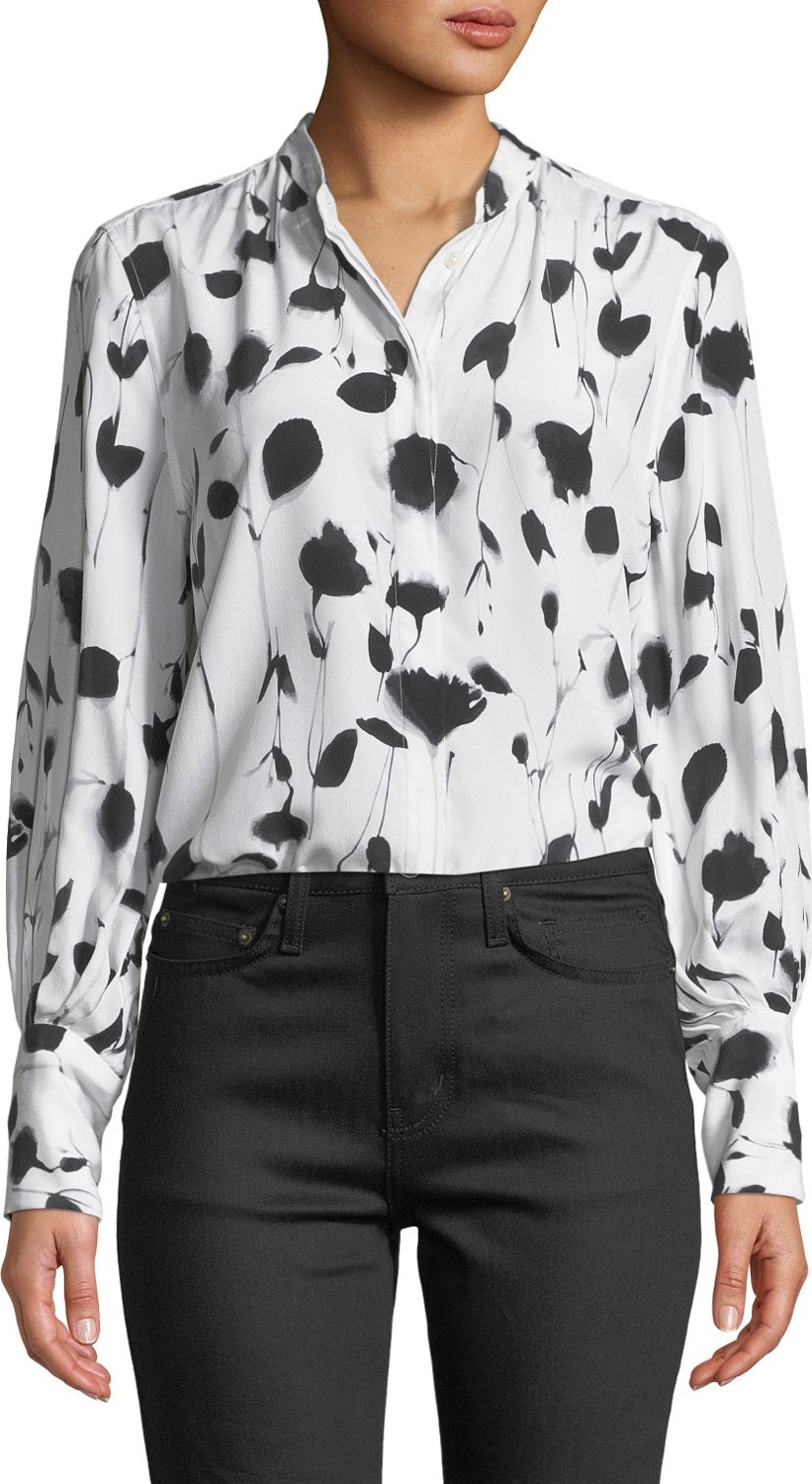 Equipment Boleyn Button-Front Floral-Print Blouse
