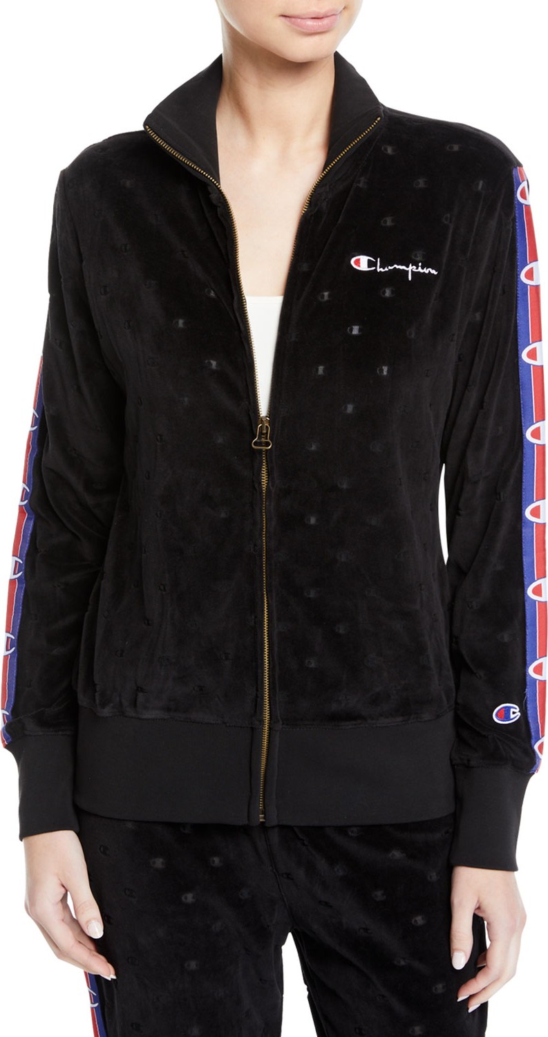 Champion Velour Burnout Logo Track Jacket