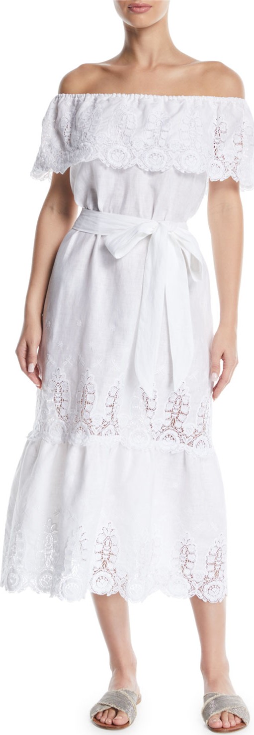 Miguelina Lisselle Off-the-Shoulder Embroidered Cotton Midi Dress