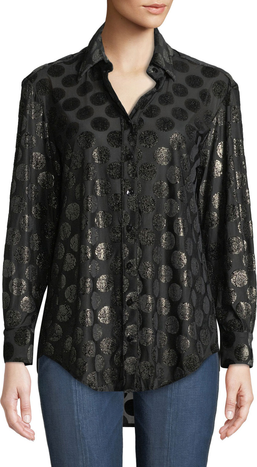 Finley Monica Long-Sleeve Luxe Polka-Dot Shirt