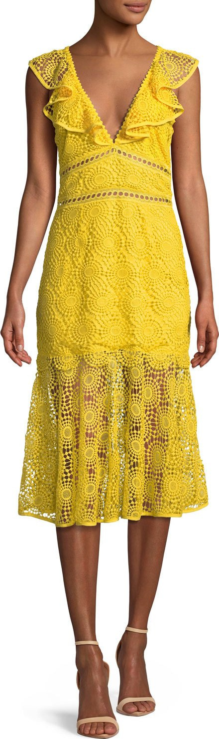 Saylor V-Neck Circle Embroidery Cotton Midi Dress