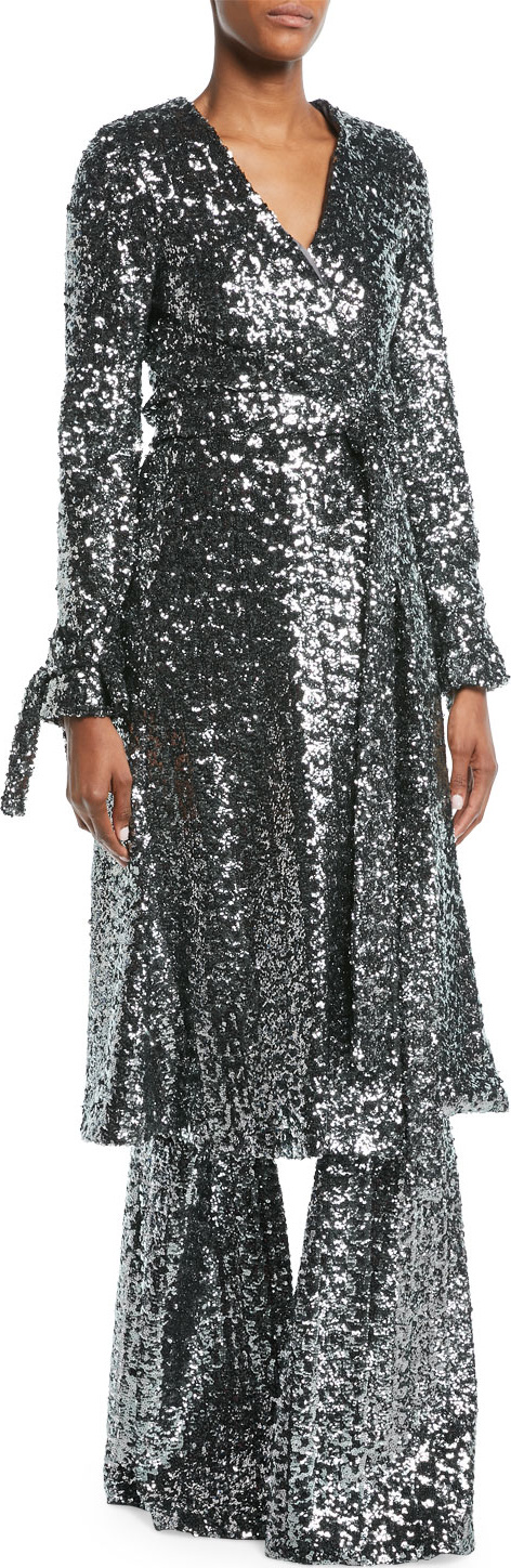 Alexis Niecy Sequin Wrap Long-Sleeve Cocktail Kimono Dress