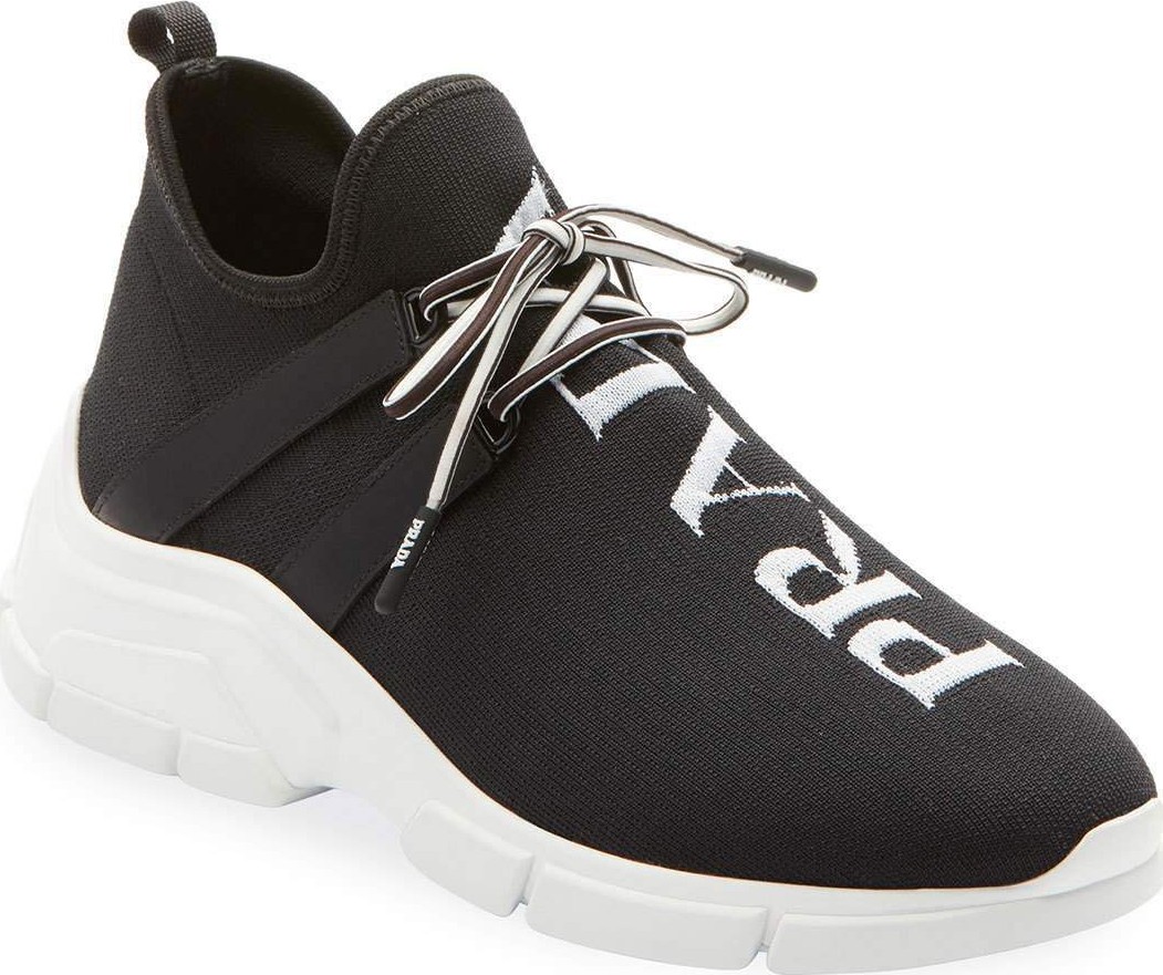 Prada Knit Logo Lace-Up Sneakers