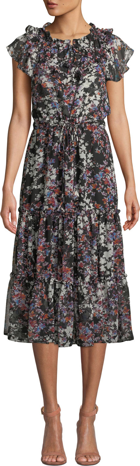 MISA Los Angeles Lydia Floral-Print Ruffle Tiered Midi Dress MISA Los Angeles Lydia Floral-Print Ruffle Tiered Midi Dress