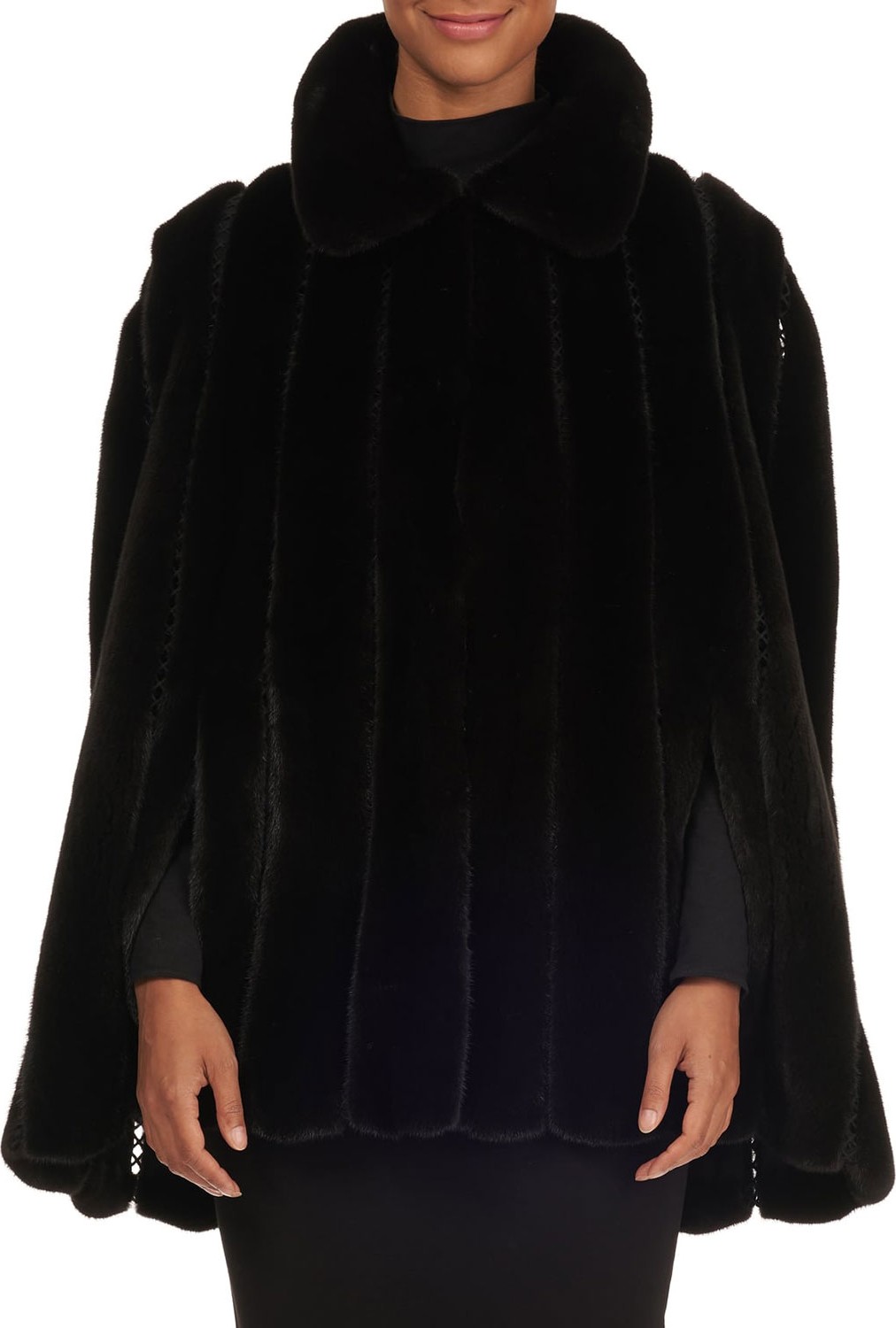 Oscar De La Renta Knit-Insert Quilted Mink-Fur Cape Jack