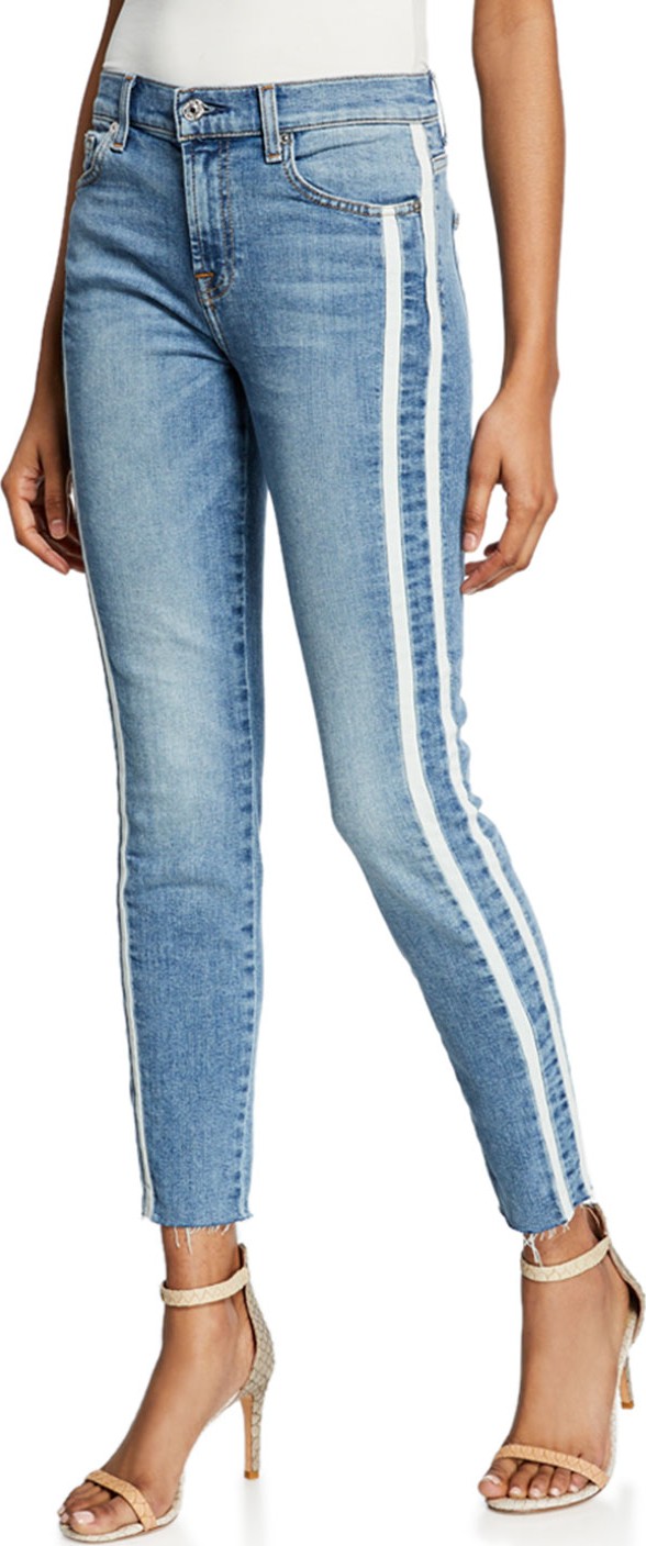 7 For All Mankind Ankle Skinny Cutoff Jeans w/ Side Stripes