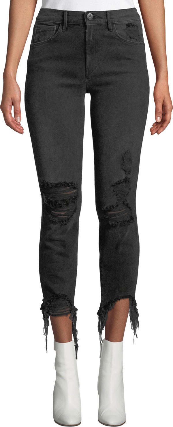 3X1 W3 Authentic Straight-Leg Crop Distressed Jeans