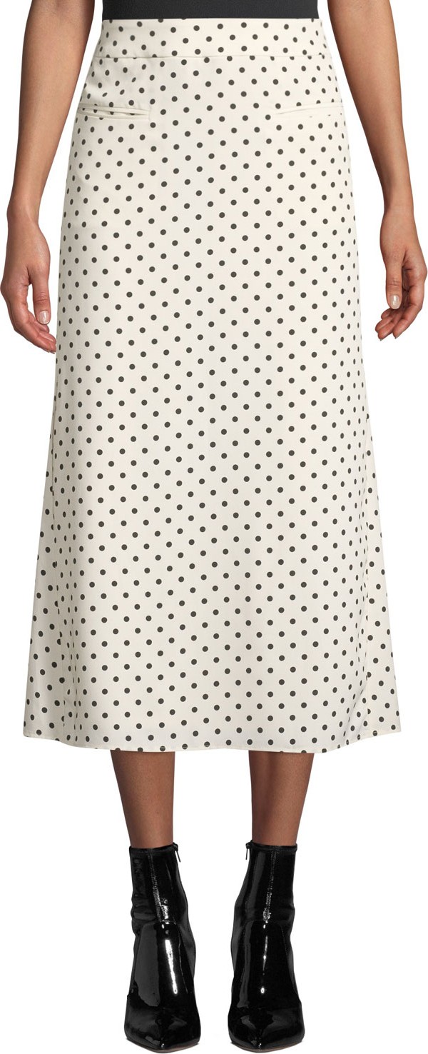 Rejina Pyo Mina Ruched-Back Polka Dot Midi Skirt