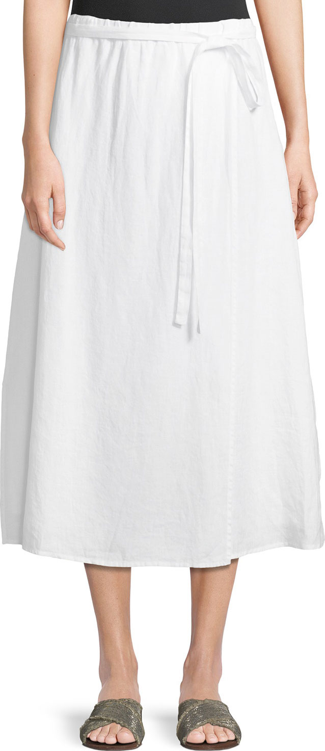 Eileen Fisher Faux-Wrap Linen Midi Skirt
