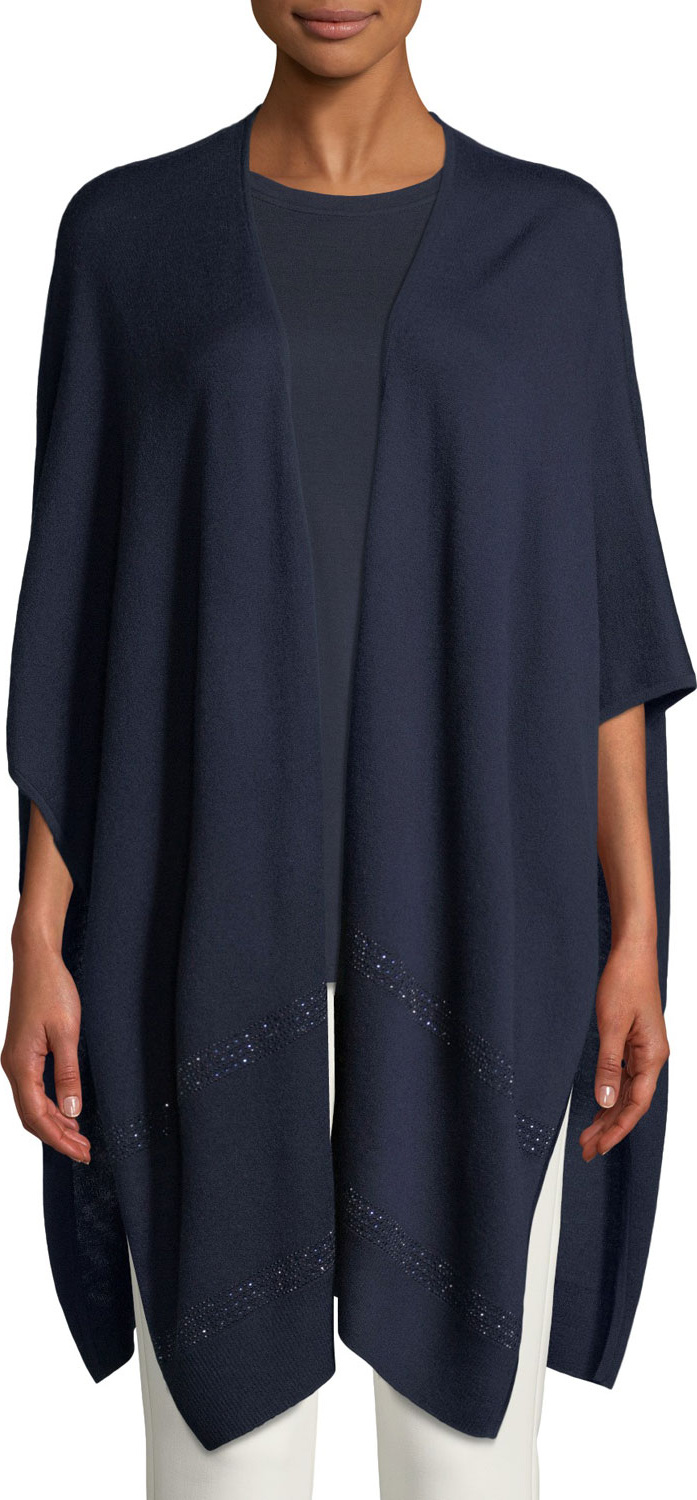 St. John Merino Wool Jacquard Knit Wrap w/ Sequins