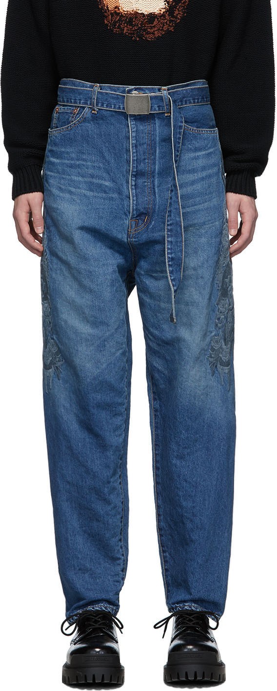 Doublet Blue Hemp Chaos Embroidery Jeans