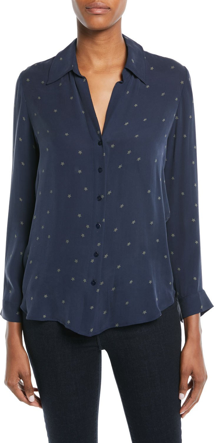 L'AGENCE Nina Star-Print Silk Blouse