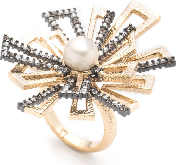 Alexis Bittar Brutalist Pearl Ring w/ Crystals