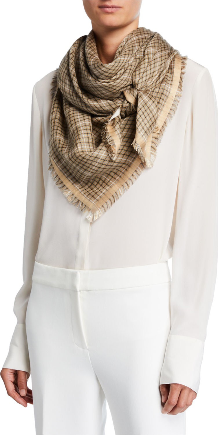 Loro Piana Hollins Check Fringe Scarf