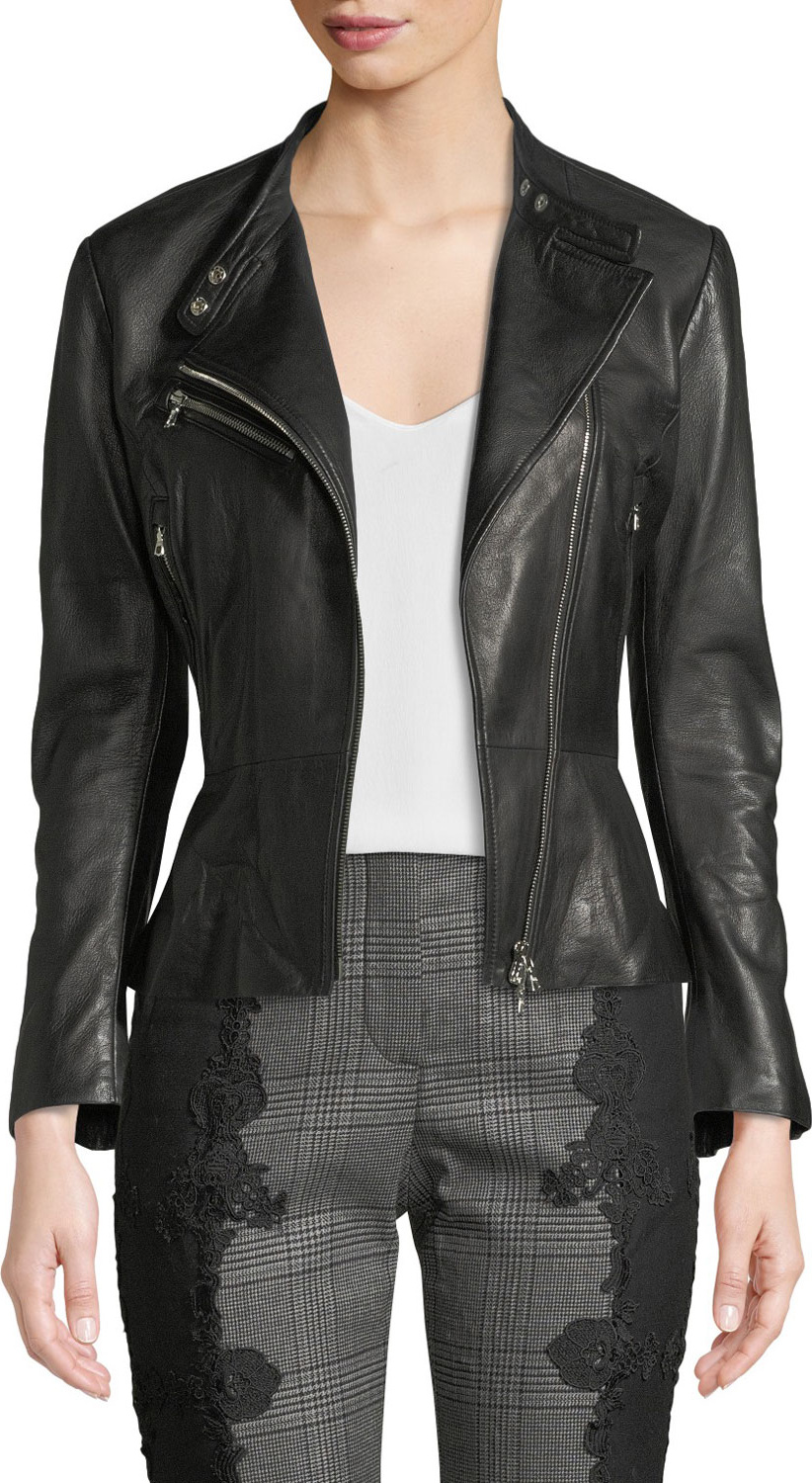 Jonathan Simkhai Zip-Front Leather Moto Jacket