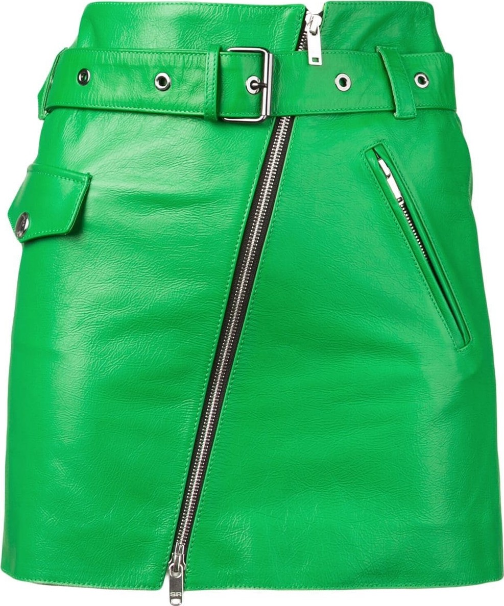 Sonia Rykiel green belted leather mini skirt