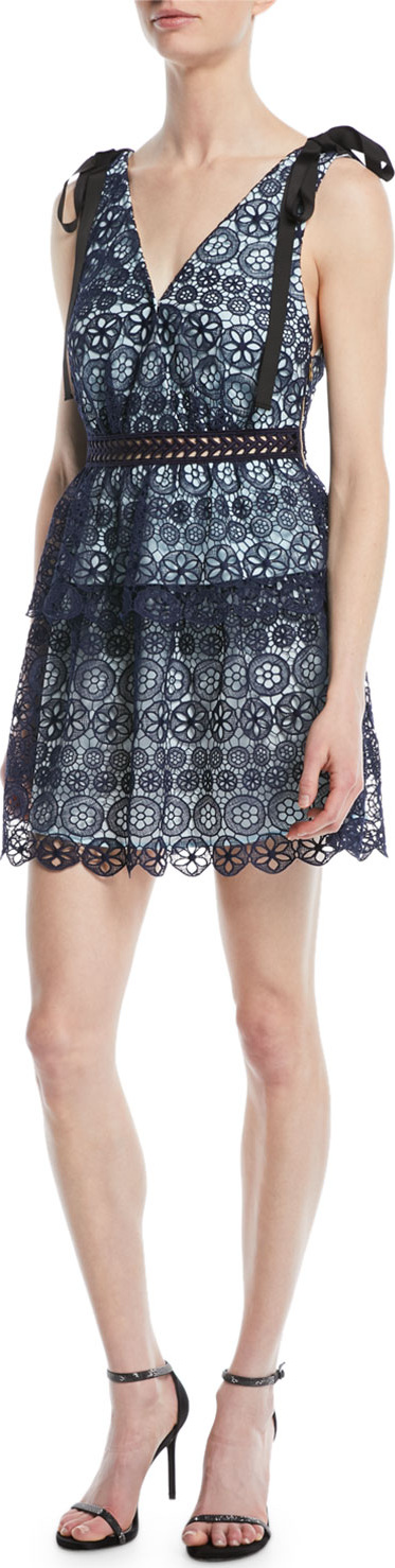 Self Portrait Tiered Floral Lace Mini Cocktail Dress