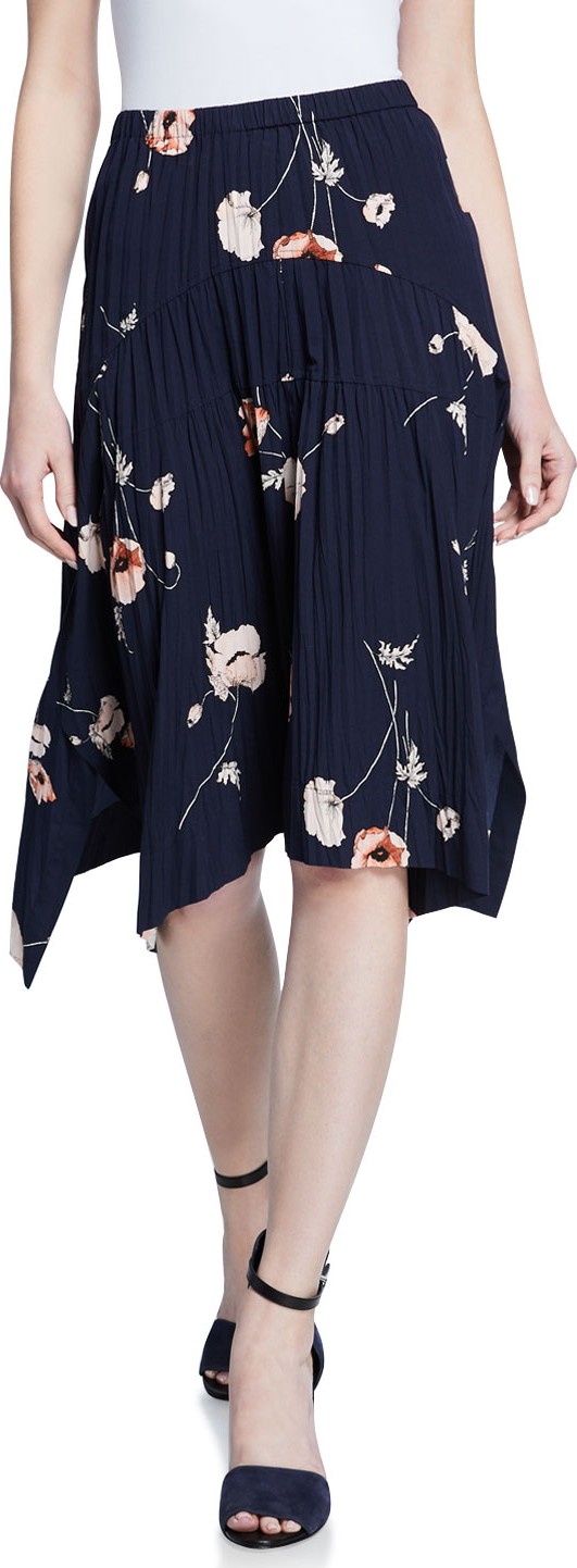 Vince Tossed Poppy Pleated Tulip Skirt