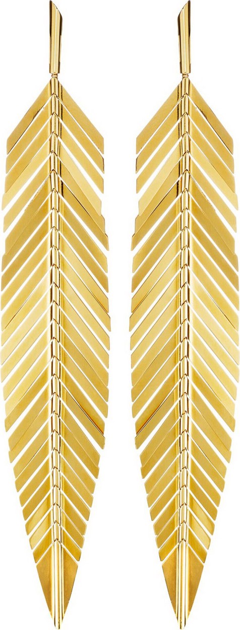 Cadar 18k Gold Large Feather Drop Earrings