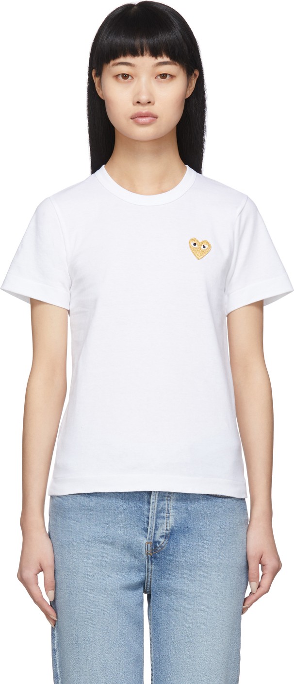 Comme Des Garcons PLAY White Gold Heart T-Shirt
