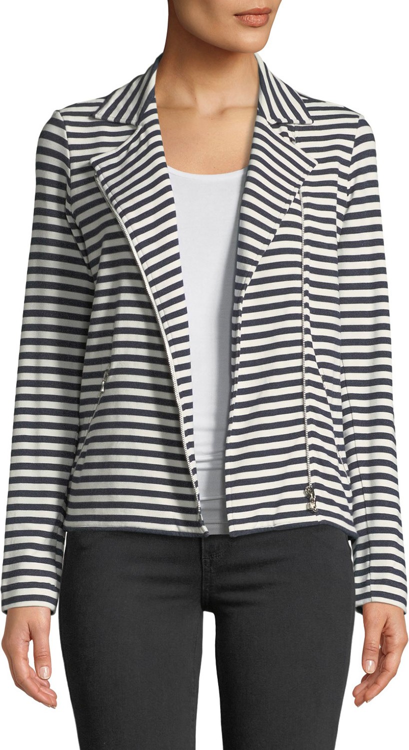 Majestic Zip-Front Long-Sleeve Striped Moto Blazer