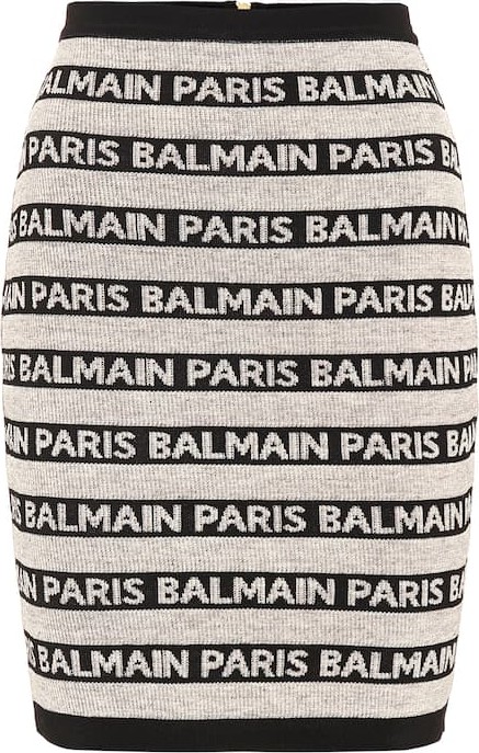 Balmain Striped linen-blend knit skirt