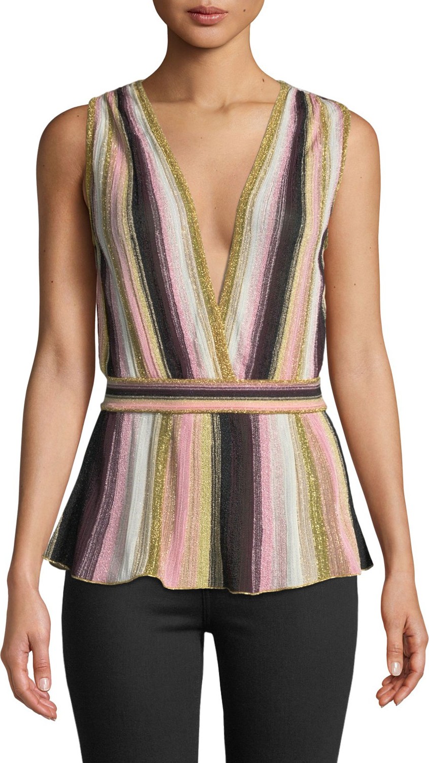 M Missoni Sleeveless Metallic Stripe Double-V Neck Top