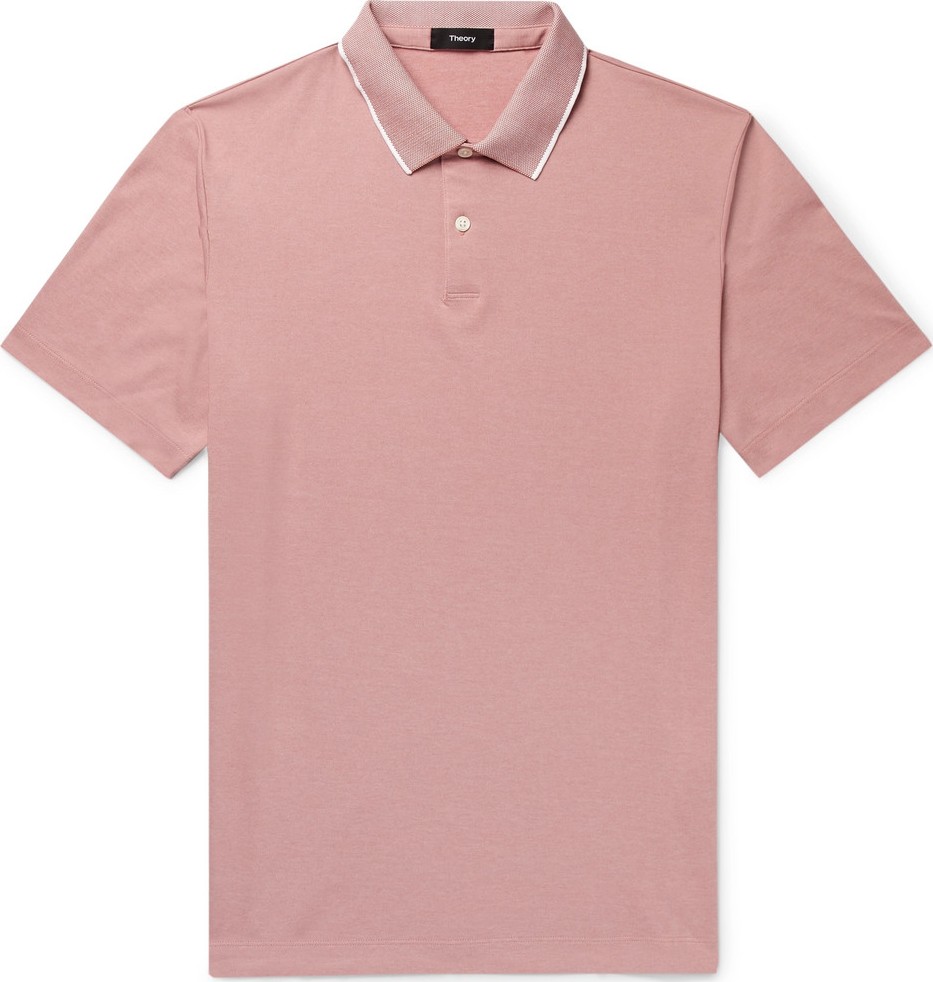 Theory Contrast-Tipped Pima Cotton-Blend Piqué Polo Shirt