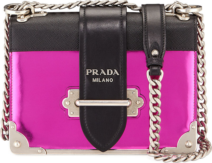 Prada Vitello Saffiano Cahier Metallic Leather Shoulder Bag