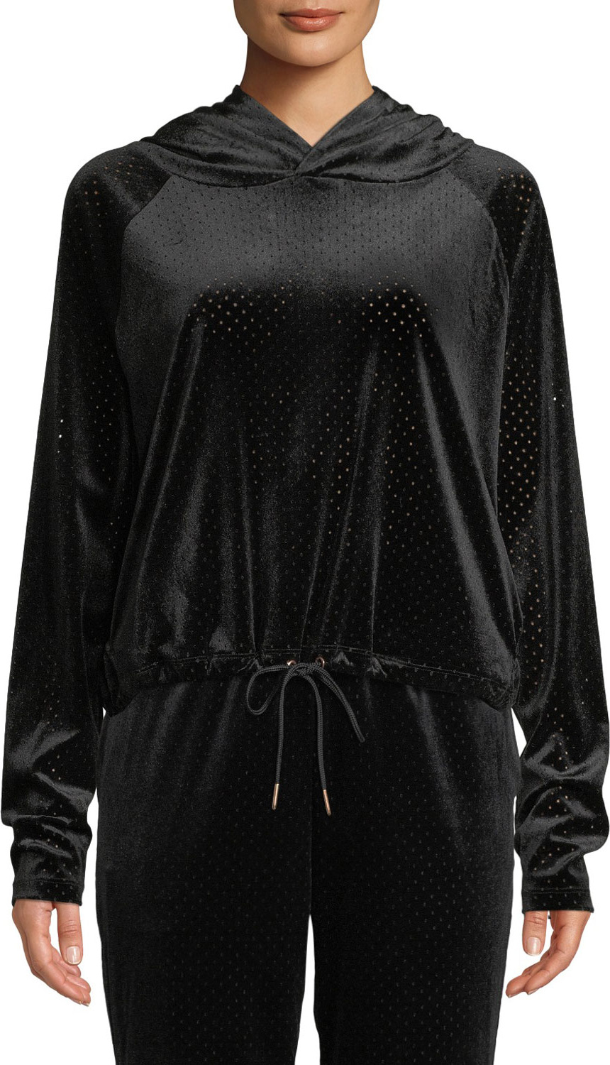 ONZIE Velour Mesh Pullover Hoodie with Drawstring Hem