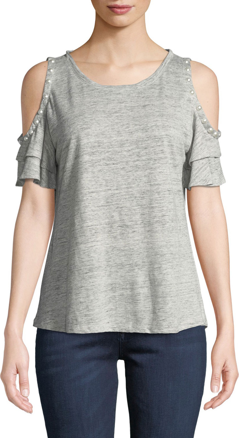 Generation Love Luna Pearl-Embellished Cold-Shoulder Top