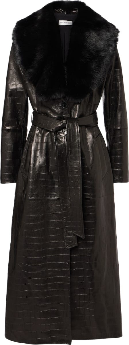 Nour Hammour - Dakota shearling-trimmed leather wrap coat