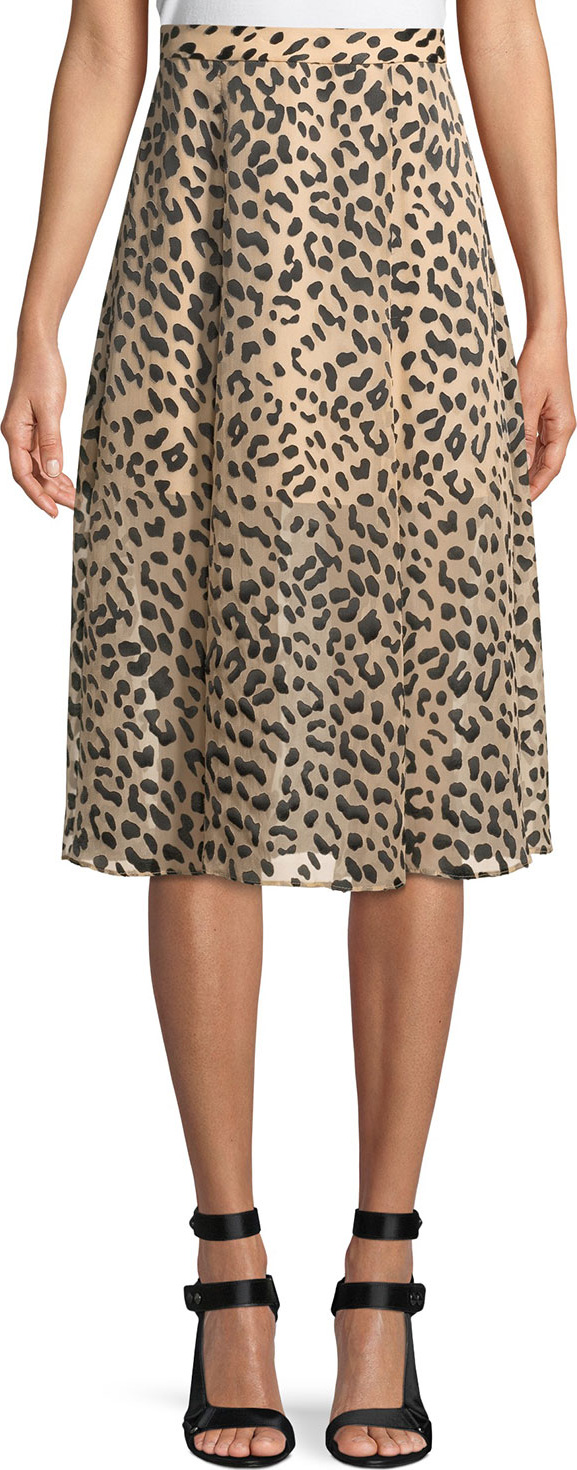 Alice + Olivia Athena Cheetah-Print Midi Skirt w/ Slits