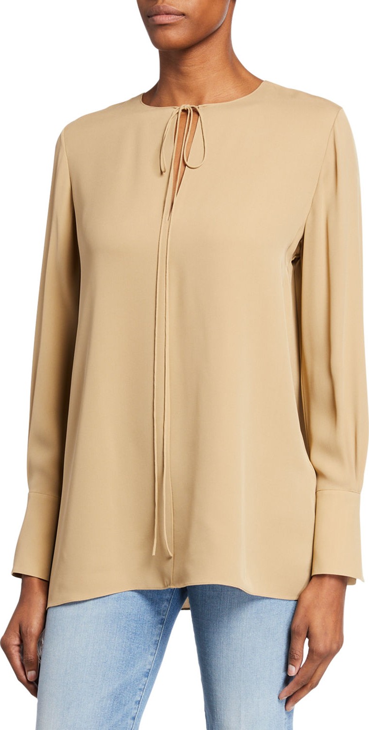 Theory Fluid Split-Neck Long-Sleeve Silk Georgette Tunic