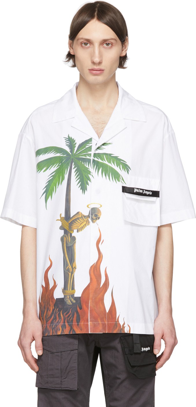 Palm Angels White & Multicolor Skeleton Bowling Shirt Palm Angels White & Multicolor Skeleton Bowling Shirt