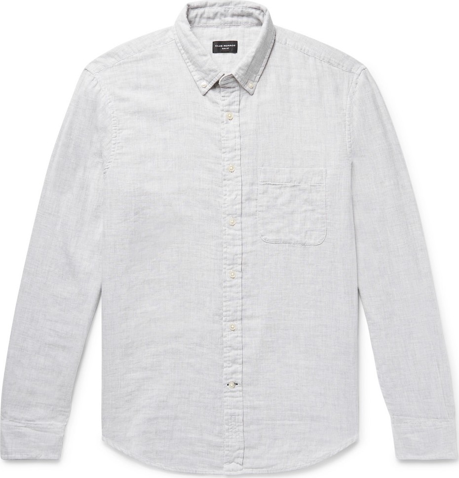 Club Monaco Slim-Fit Button-Down Collar Double-Faced Mélange Cotton Shirt