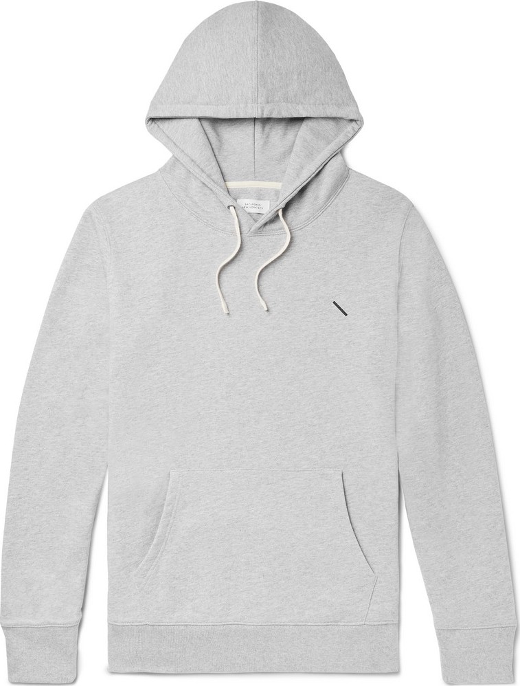 SATURDAYS NYC Ditch Slash Logo-Embroidered Mélange Loopback Cotton-Jersey Hoodie