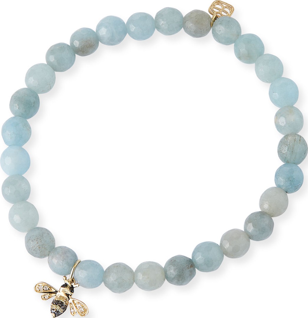 Sydney Evan 14k Diamond/Sapphire Bee & Aquamarine Bracelet