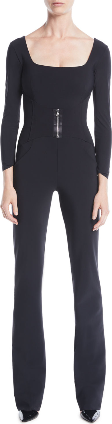 La Petite Robe di Chiara Boni Huma Square-Neck Jumpsuit w/ Zip Front