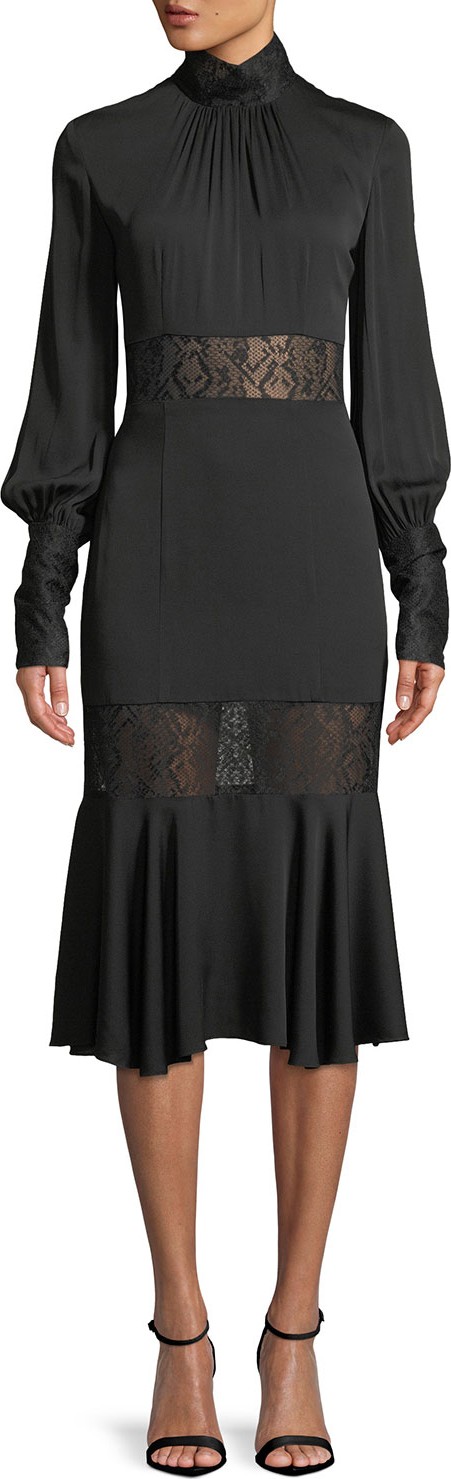 MILLY Arianna Long-Sleeve Python Lace Midi Dress