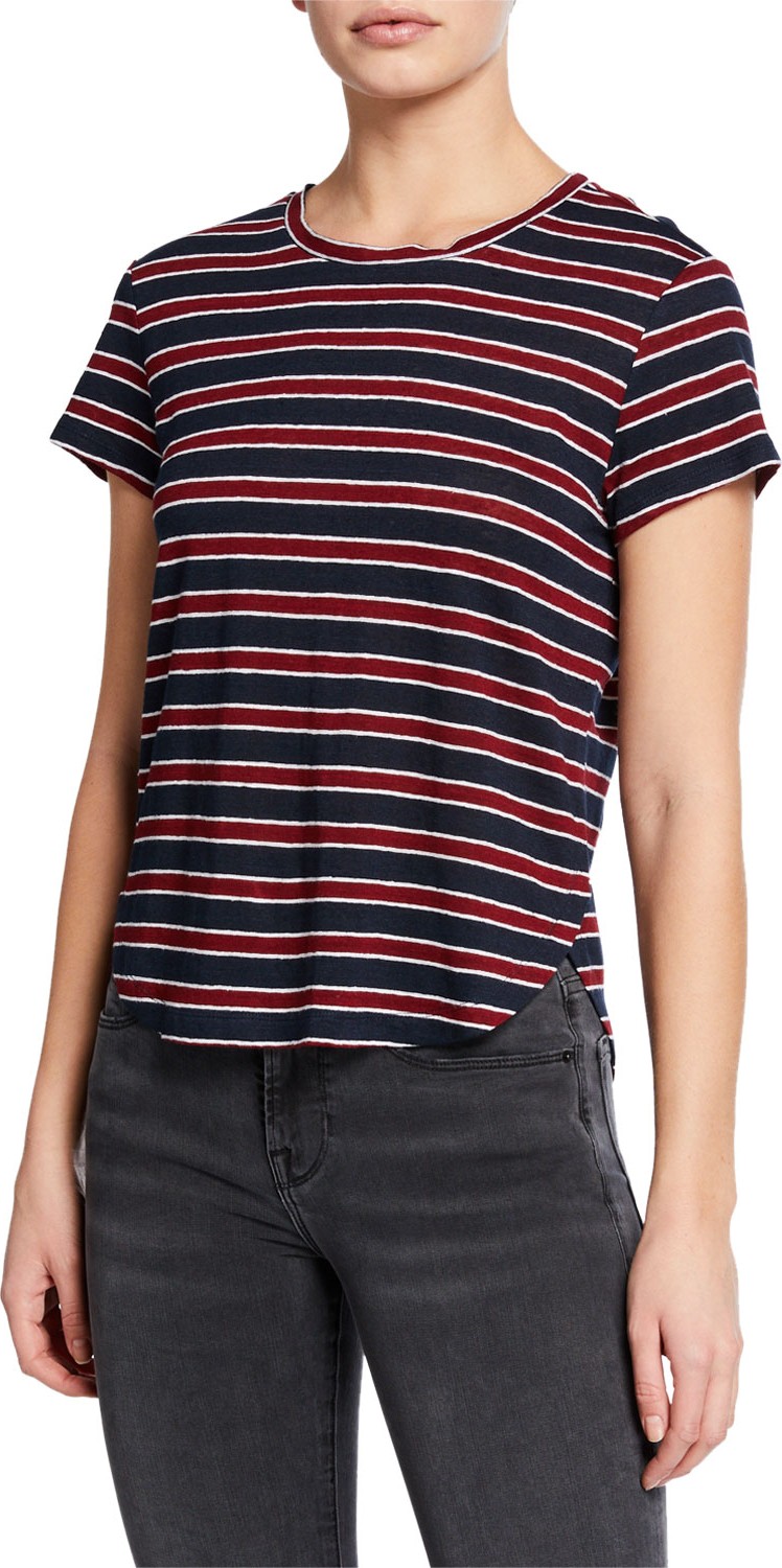 FRAME DENIM Striped Linen Crewneck Tee