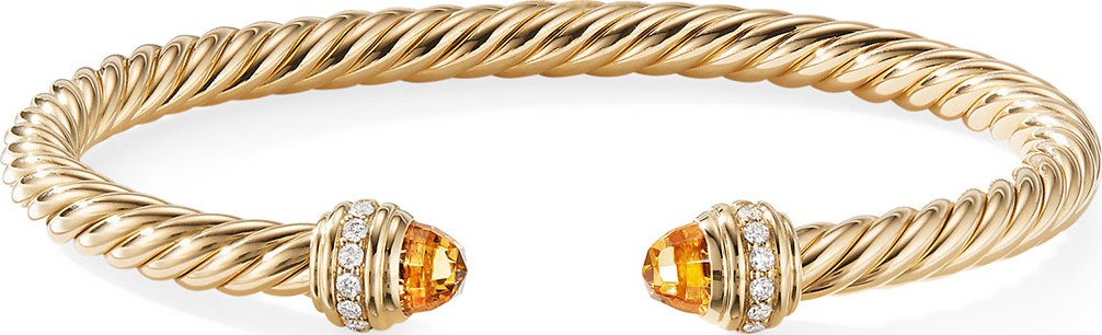 David Yurman 18k Gold Cable Bracelet w/ Diamonds & Citrine, Size S