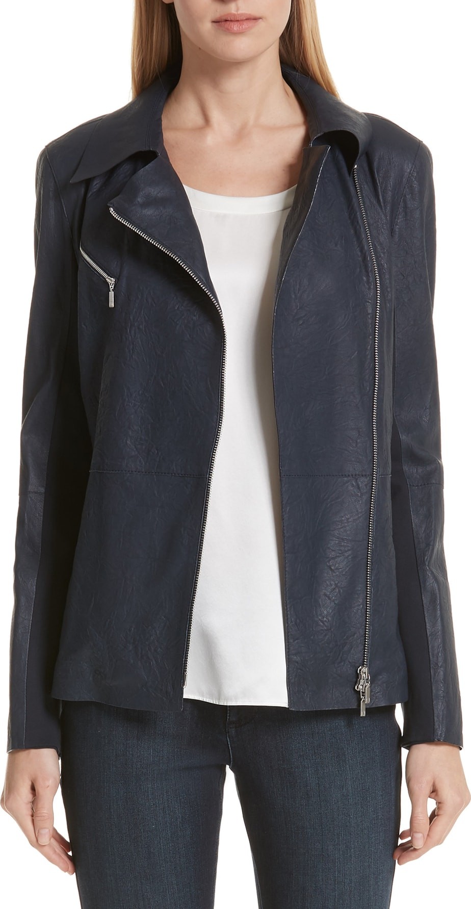 Lafayette 148 New York Elwood Leather & Knit Moto Jacket