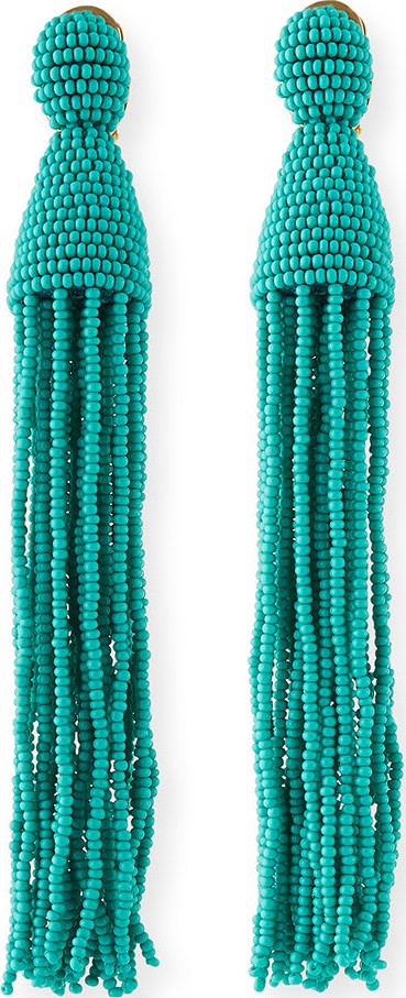 Oscar De La Renta Long Beaded Tassel Clip-On Earrings