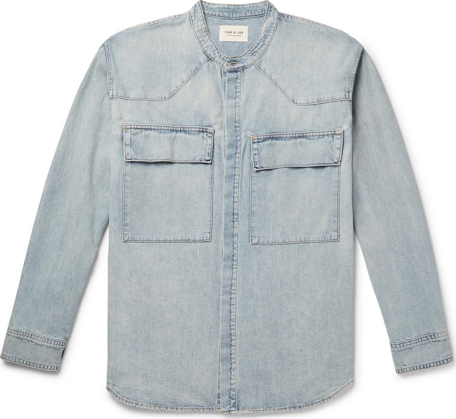 Fear of God Grandad-Collar Washed-Denim Shirt