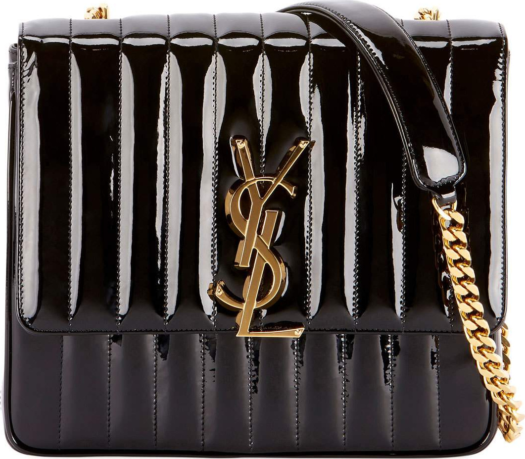 Saint Laurent Monogram Vicky Large Quilted Patent Leather Chain Crossbody Bag